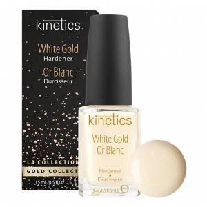 Kinetics: укрепитель для ногтей White Gold Hardener с золотой крошкой (нежно-молочный цвет), 15 мл