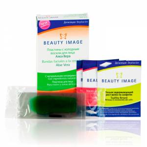 Beauty Image: Пластины с воском для лица (24 односторонних пластины) + 2  салфетки c цветочным маслом Алое