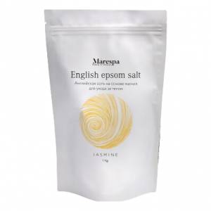 Marespa: Английская соль Эпсом "Жасмин" с добавлением эфирных масел жасмина и ванили, 1000 гр